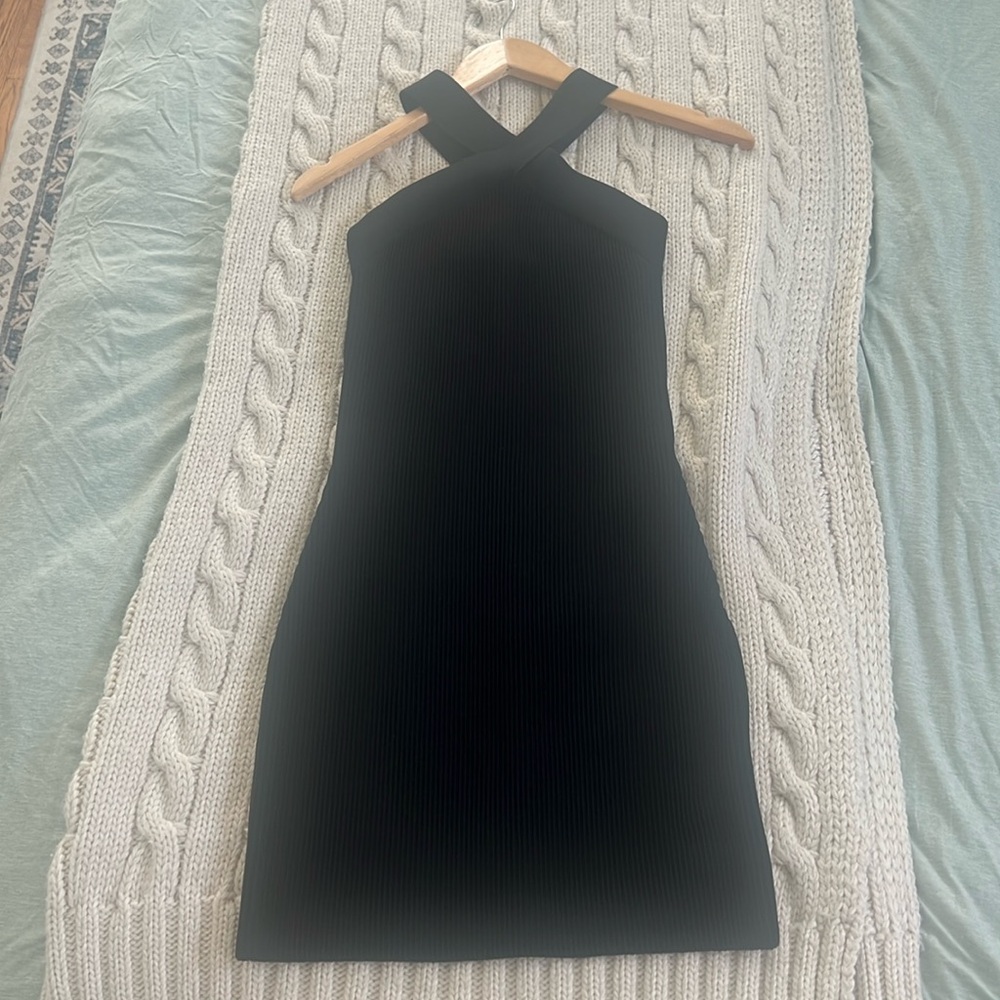 Babaton sculpt knit cross cross dress in black